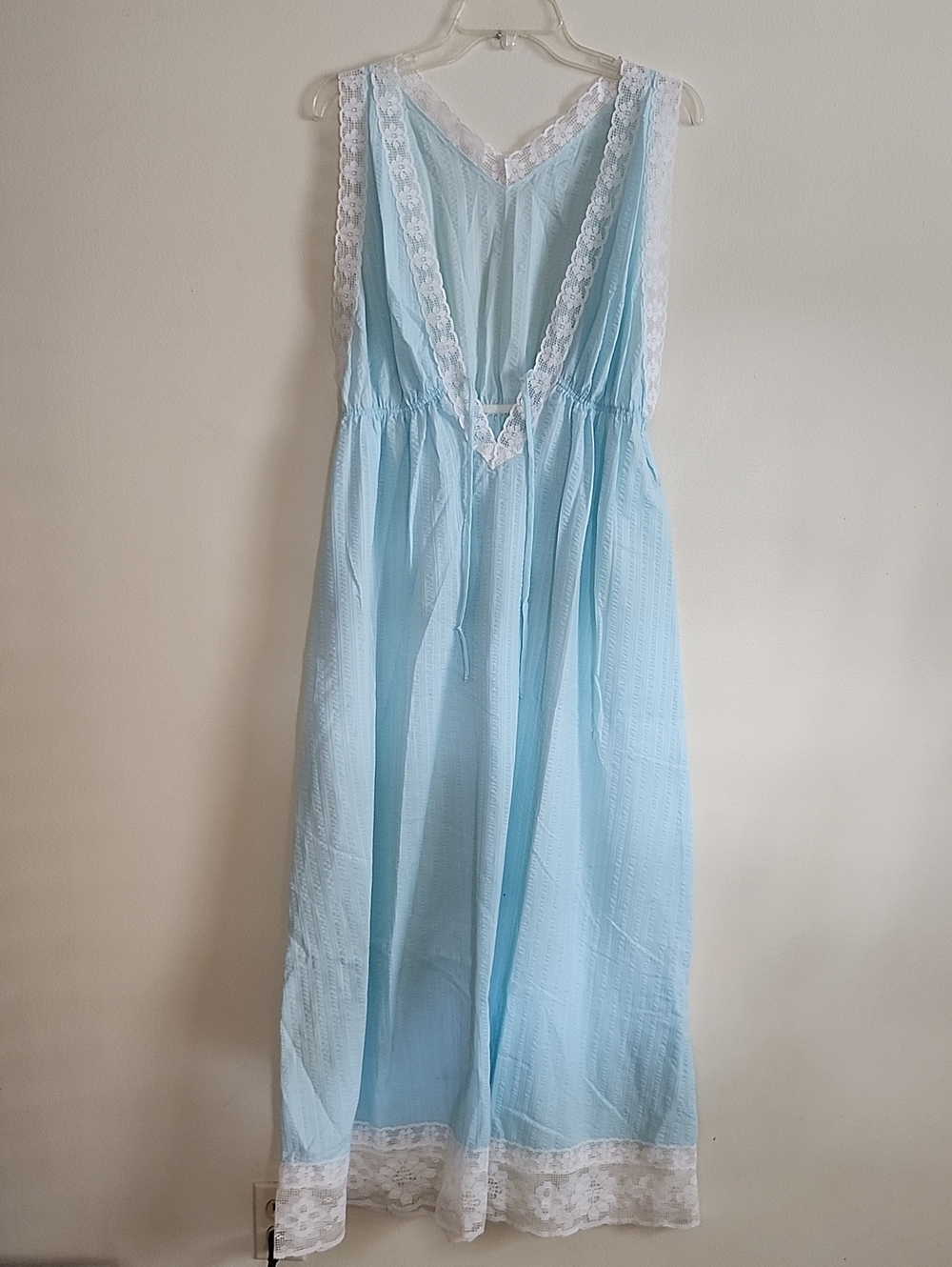 Vintage Light Blue Lace-Trim Maxi Nightgown